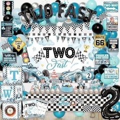 Two Fast Birthday Decor, 143Pcs Race Car Racing 2nd Birthday Party