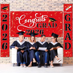 3 Pcs Graduation Decorations Class of 2026, Large Graduation Banners Set, Red &