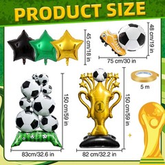 7Pcs Soccer Party Decorations,Giant Self Standing Soccer Balloons,Trophies St…