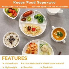 (5 Pack) Portion Control Plate for Balanced Eating, 9inch, White – 5PACK-9IN