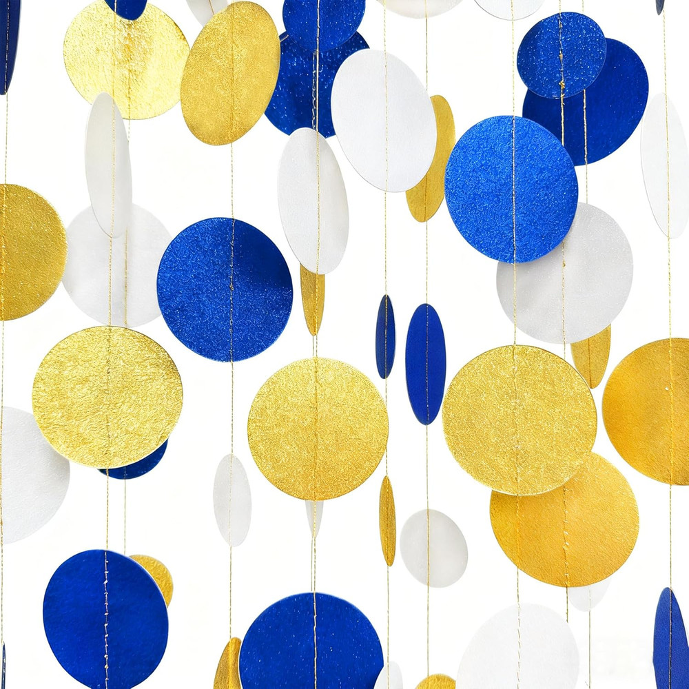 Royal Blue Gold White Party Polka Dot Garland Dark Blue Glitter Gold White Hangi