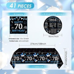 70th Birthday Decorations,41pcs Black Blue Back in 1956 Birthday Decorations …