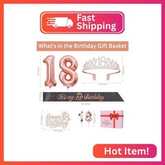 18th Birthday Decorations for Girls with Black 18th Birthday Sash and Tiara, Cak