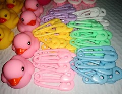 80 Assorted Baby Shower Decorations Game Pieces Favors Ducks Rattle Diaper Pins