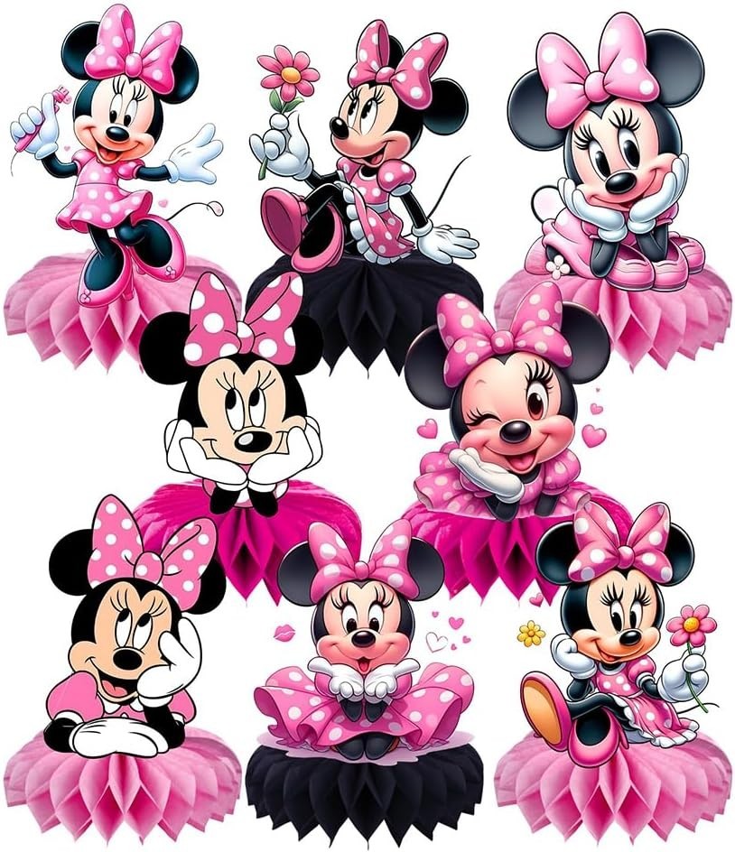 Minnie Mouse Birthday Party Decor Kit. Cake Topper, Centerpieces, Tablecloths