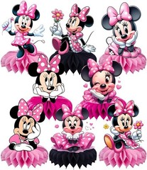 Minnie Mouse Birthday Party Decor Kit. Cake Topper, Centerpieces, Tablecloths