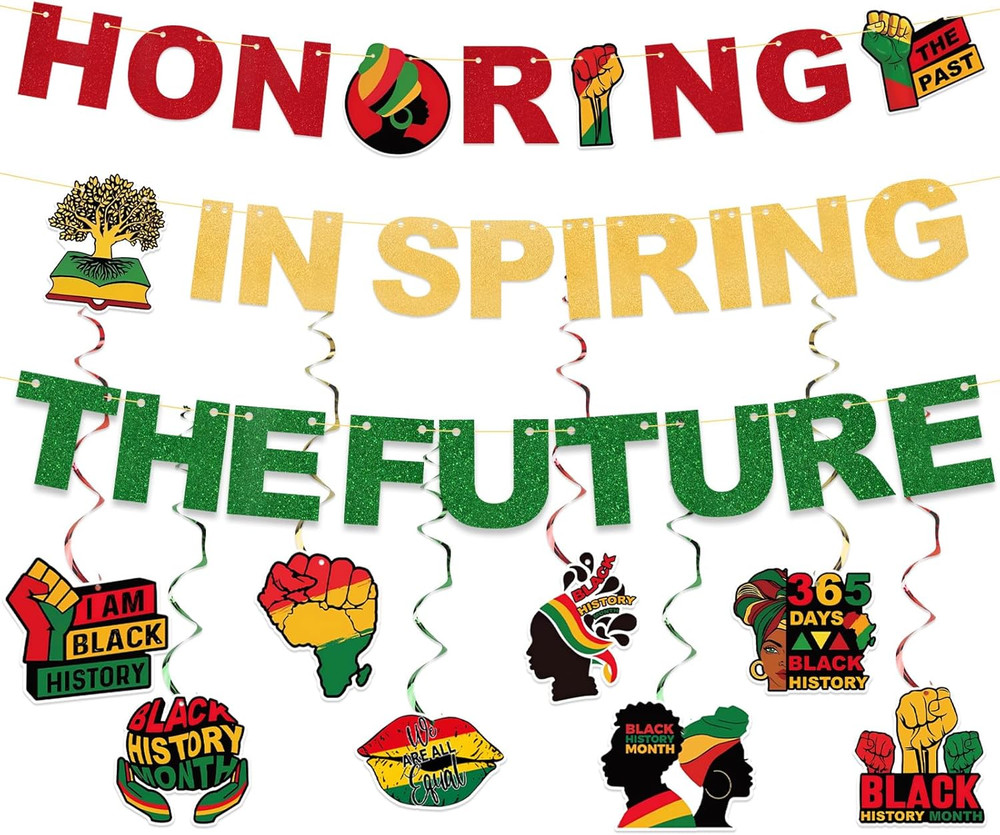 Black History Month Decorations Hanging Banner Black History Month Banner and 8P