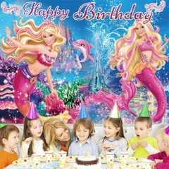 Cartoon Mermai Birthday Party Decorations Backdrop Banner Poster for Girls 7x5ft