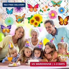 30 Pcs Flowers Butterfly Hanging Swirl Decorations, Spring Summer Mother’s Day S