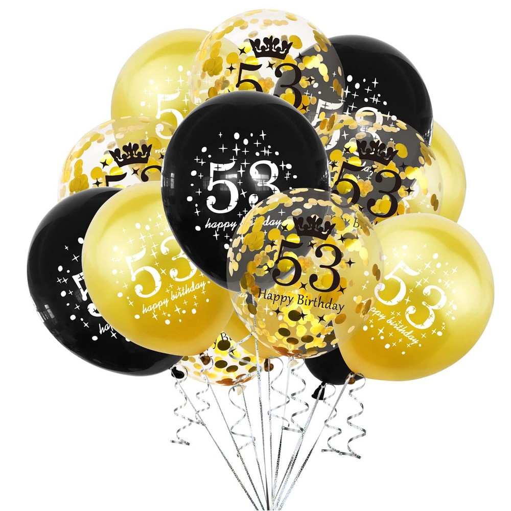 53rd Birthday Decorations Balloons Black and Gold for Men Women
