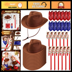 36 Pcs Cowboy Costume Set – Hats, Bandanas, Inflatable Horses for Kids Party Sup