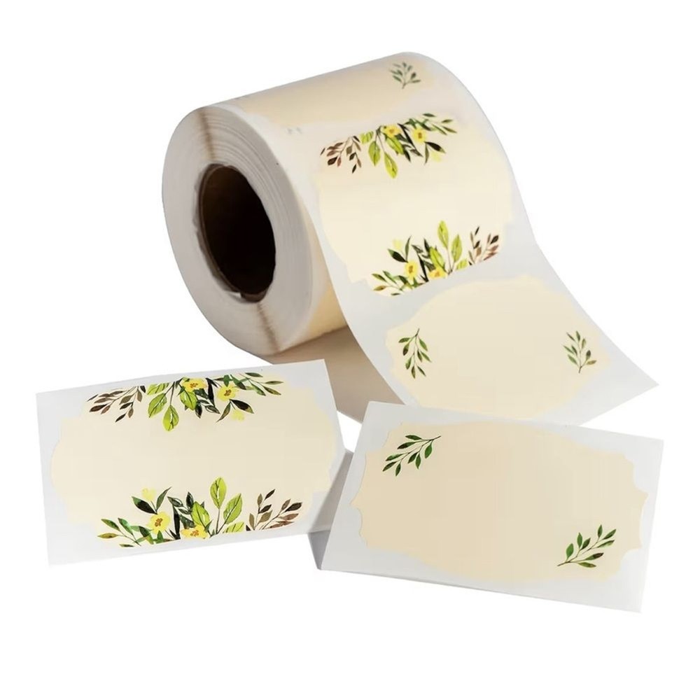 Elegant Cream and Green Leaf Party labels