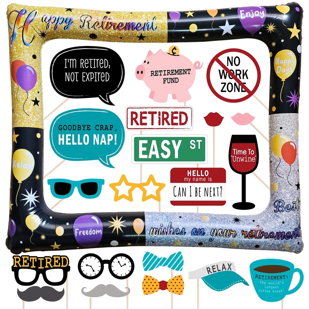 Retirement Party Inflatable Selfie Photo Booth Frame Props Set Women Men