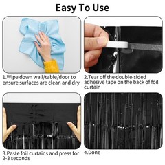 Black Streamers Party Decorations 2 Pack 3.2×8.2 Ft Foil Fringe Backdrop Props