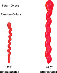 100 Pcs 40 Inches Latex Spiral Balloons Random Colors Long Twisted Rainbow Party