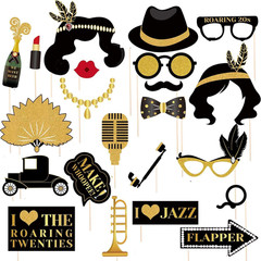 42Pcs 1920s Gatsby Photo Booth Props Roaring 20’s Party Photo Props,1920s Suppli