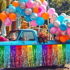 2 Pack 29.5×108 Inch Rainbow Foil Fringe Tinsel Table Skirts Disposable Table