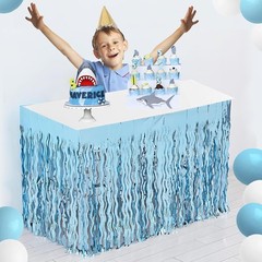 2 Pack Teal Blue Shiny Wavy Tinsel Foil Fringe Table Skirts Table Decorations