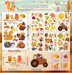 6 Sheets 75pc & 4 Sheets 63pc Fall Window Clinger Stickers Leaves Animal Harvest