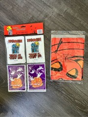 VTG Halloween Skeleton Banner Flag 28×43 Goodie Bags Pumpkin Leaf Lawn Bag Set