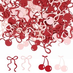 100 PCS Cherry Bow Confetti Red Pink Glitter Paper Scatters Baby Shower
