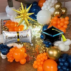 Graduation Balloons Arch Kit 115 Pcs – Navy Gold Orange Congrats Grad 2025 Decor