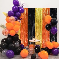 2 Pack Black Gold Orange Foil Fringe Backdrop Curtains Tinsel Streamers Party