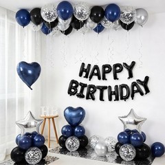 Navy Blue and Black Birthday Decorations for Men,Blue Black White Balloons Ha…