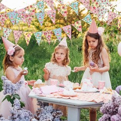 49 Ft 60 Pcs Tea Floral Party Bunting Decor Outdoor Bunting Banner Floral Pen…