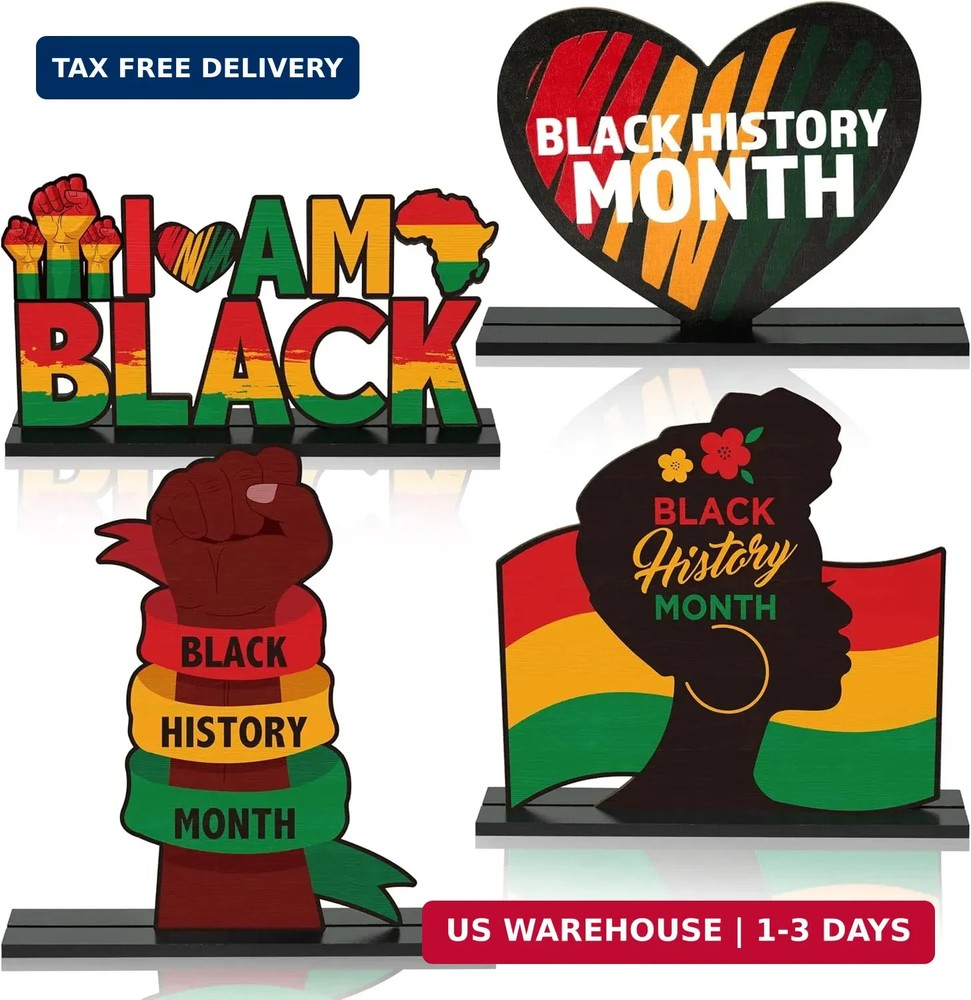 Haooryx Black History Month Wooden Centerpieces Decorations – 4Pcs Happy Black H