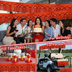 4 Pack Each 10Ft Foil Fringe Garland Parade Floats for 10 feet, Glitter Red