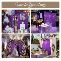 12 Pcs Shimmer Wall Backdrop Panels Square Sequin Party Decoration Purple 3×4 Ft