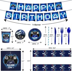 Video Game Party Supplies Set 194pcs Serves 24 Guest Birthday Decorations