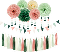 Sage-Olive Green Pink-Beige Boho Party Decorations -23Pcs Rustic Neutral Wedding