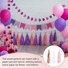 15Pcs White Light Pink Rose Gold Tassel Garland Tissue Paper Tassels for DIY