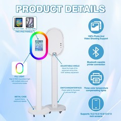 Portable Photo Booth Machine Compatible with iPad 10.2″-13″ Metal Selfie Station