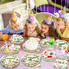 96PCS Dinosaur 3rd Birthday Party Paper Plates and Napkins and Forks Set Wate…