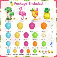 189Pcs Tropical Balloons Garland Arch Kit, Hawaiian Luau Summer Party Decorat…