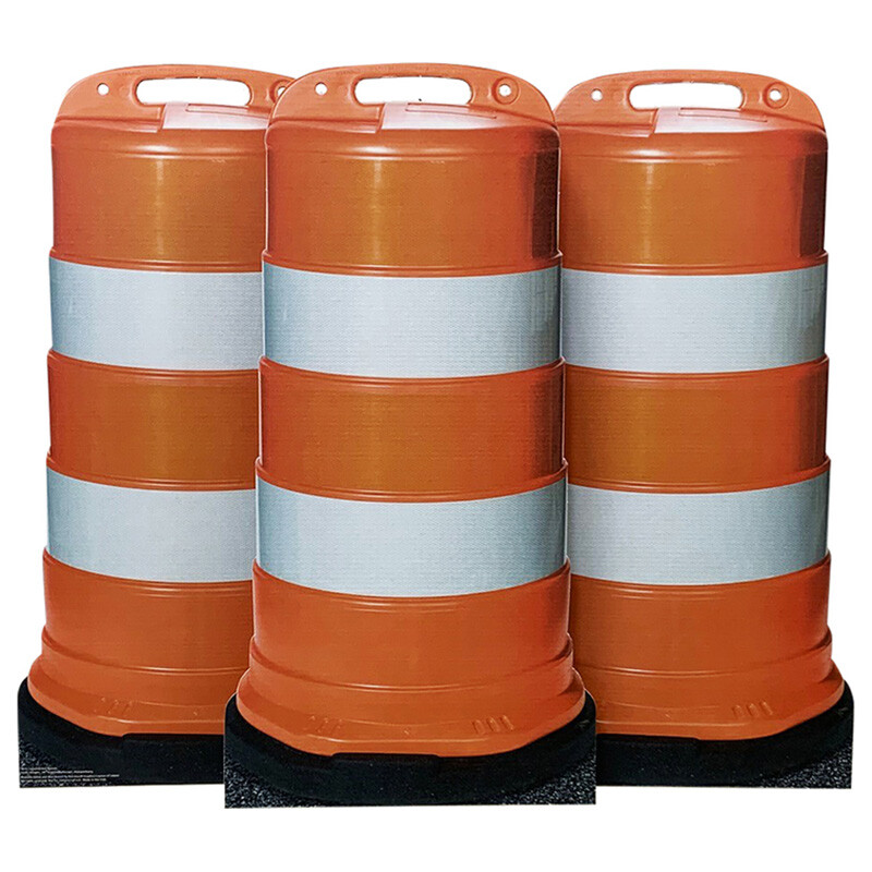 CONSTRUCTION BARRELS Set of 3 CARDBOARD CUTOUT Standups Standees Posters Props