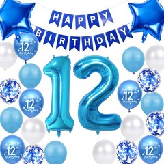 12th Birthday Party Decorations Blue for Girls, 12th Birthday Banner Blue Num…