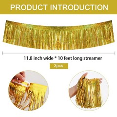 BEISHIDA 3 Packs 30 Feet Metallic Foil Fringe Garland Tinsel Laser Gold