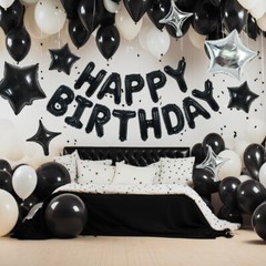 Complete Black Happy Birthday Balloon Set with 16 Inch Letter & Star Balloons