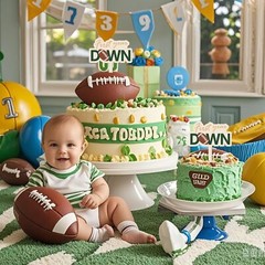 First Year Down Birthday Party Decorations, Rugby Football Cake Topper…