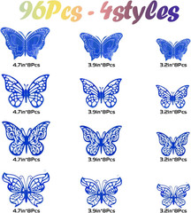 96 Pcs Butterfly Decorations，4 Styles,3 Sizes，3D Butterfly Wall Decor Party Deco