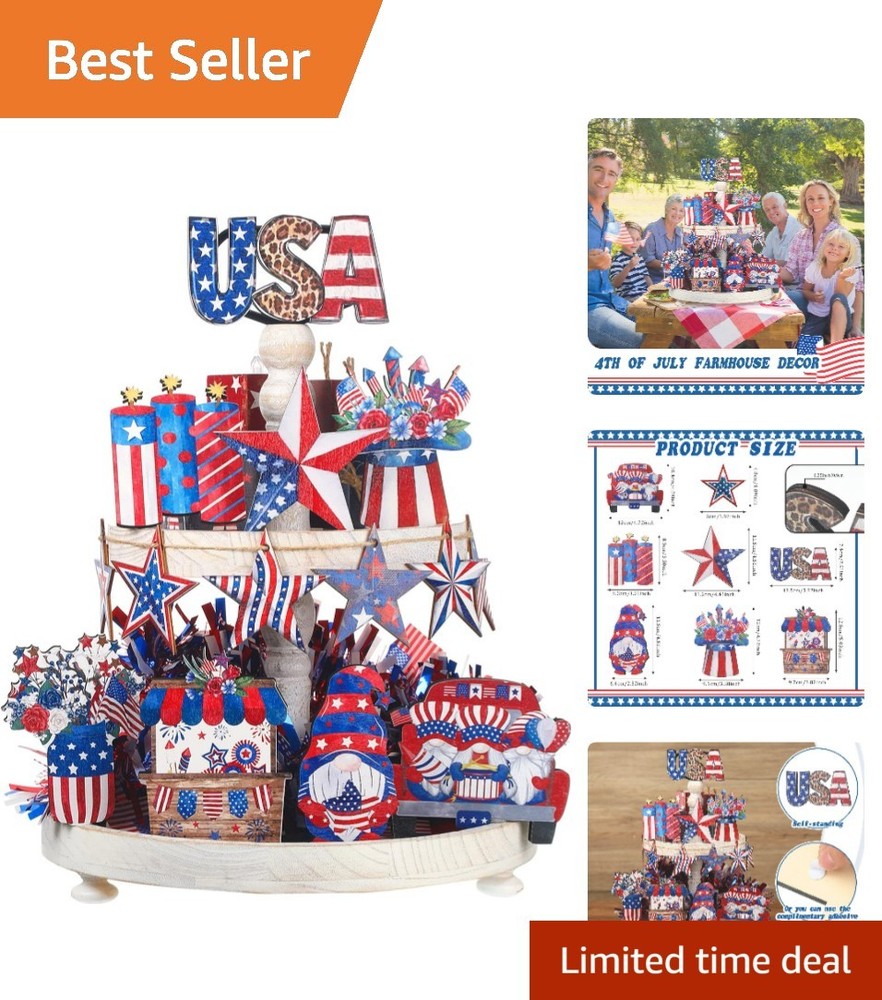 Durable Patriotic Wooden Sign Set – 14 Elegant Pieces for 4th of July Displays