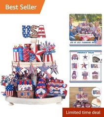 Durable Patriotic Wooden Sign Set – 14 Elegant Pieces for 4th of July Displays