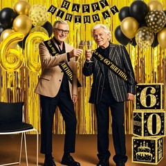 60th Birthday Decorations for Men Women, 50pcs Black and Gold Party Decoratio.