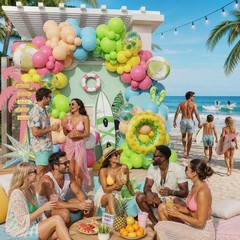 Summer Pool Party Decorations, Tropical 162pcs Pastel Colorful Balloons with …