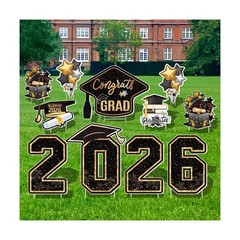 11 Pcs Graduation Yard Signs 2026 w/ Stakes, for College School Decor, Black