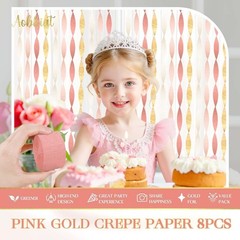 Wedding Party Decorations, 8 Rolls Pink Gold Crepe Paper Streamers for Weddin…